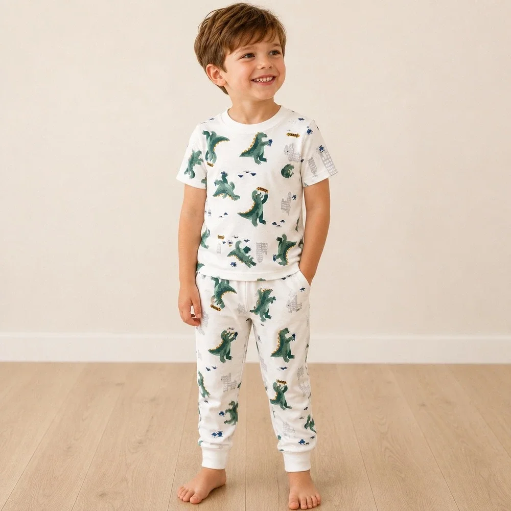 Carters Just One You Kids 4pc Dinosaur Pajama Set Green White 4T Snug Fit Cotton